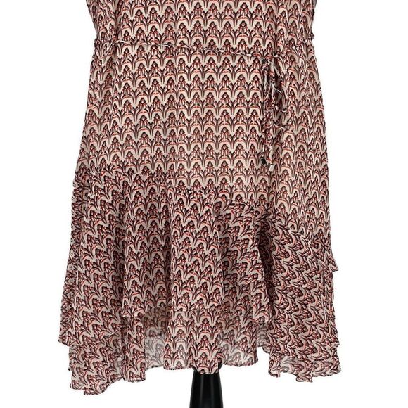 Reiss Anna Printed Flippy Dress Knee Length Short Ruffle Sleeve Women 10 Cream - Picture 5 of 10